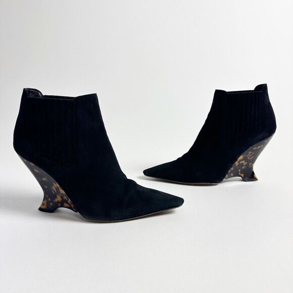 DIOR Optic-D Black Tortoiseshell Heel Ankle Boot Size 37.5 Pointed Toe Leather - Picture 6 of 16